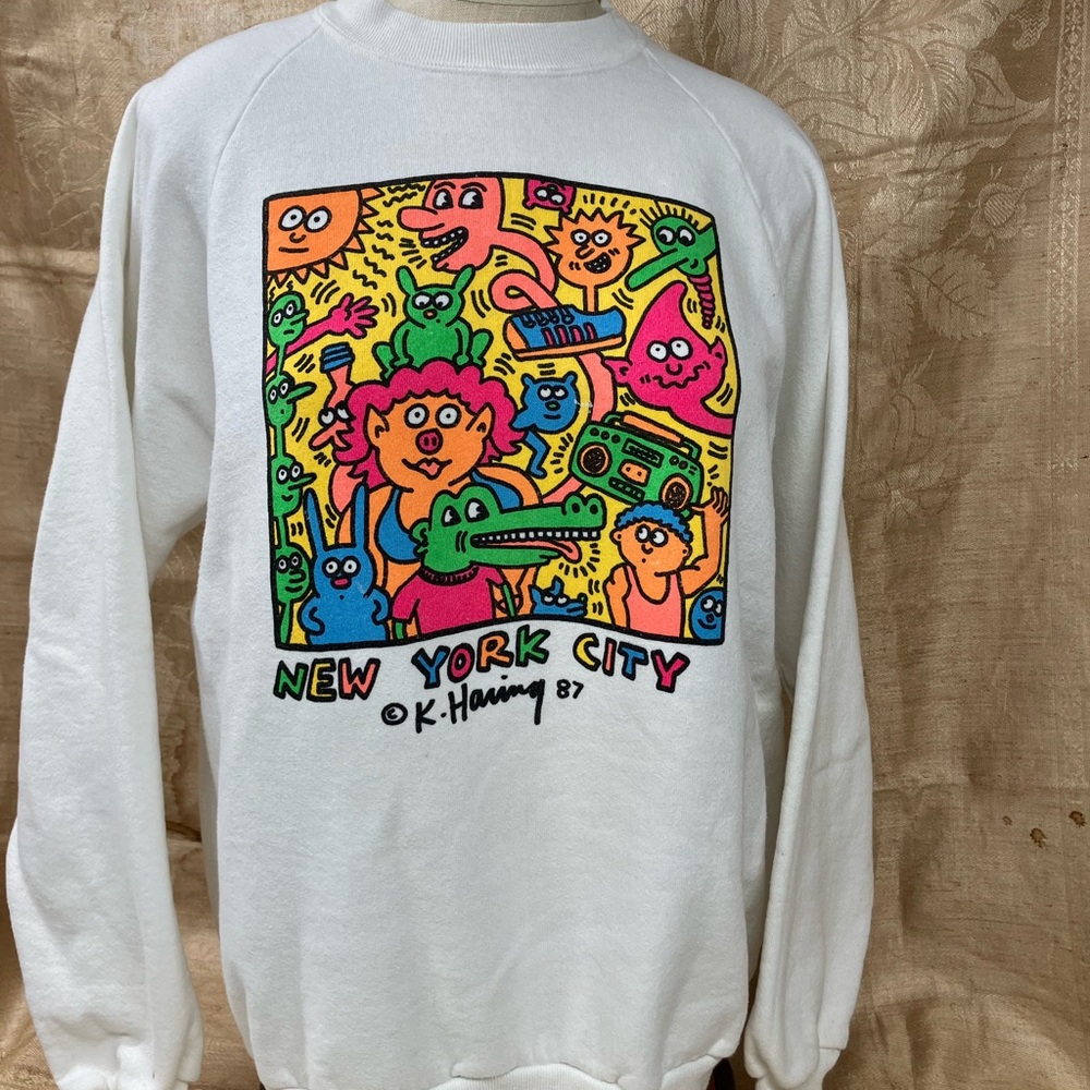 Keith Haring Design on White Sweatshirt